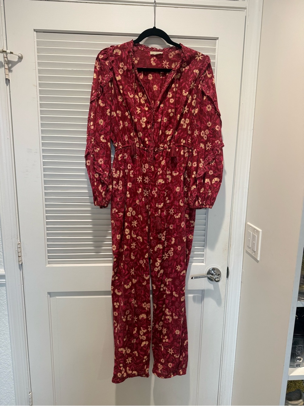 Ulla Johnson Delphine Raspberry Floral Zip-Front Long-Sleeve Jumpsuit - Picture 4 of 7